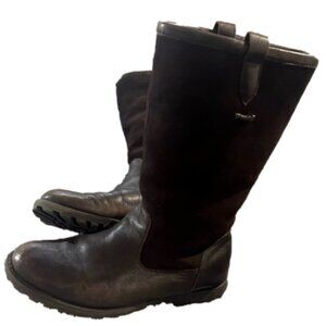 Leather Faux Fur Lined Mens Size 12 Tall Brown Winter Snow Boots